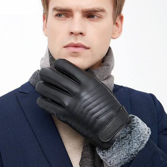 Plush Cotton gloves Windproof gloves Winter Warm Leather gloves Thick gloves Man fashion gloves