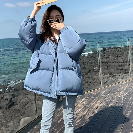 Winter Plus Size Women's Hooded Cotton Padded Jacket Cotton Thick Short Loose Loose Bread Student Down Padded Jacket