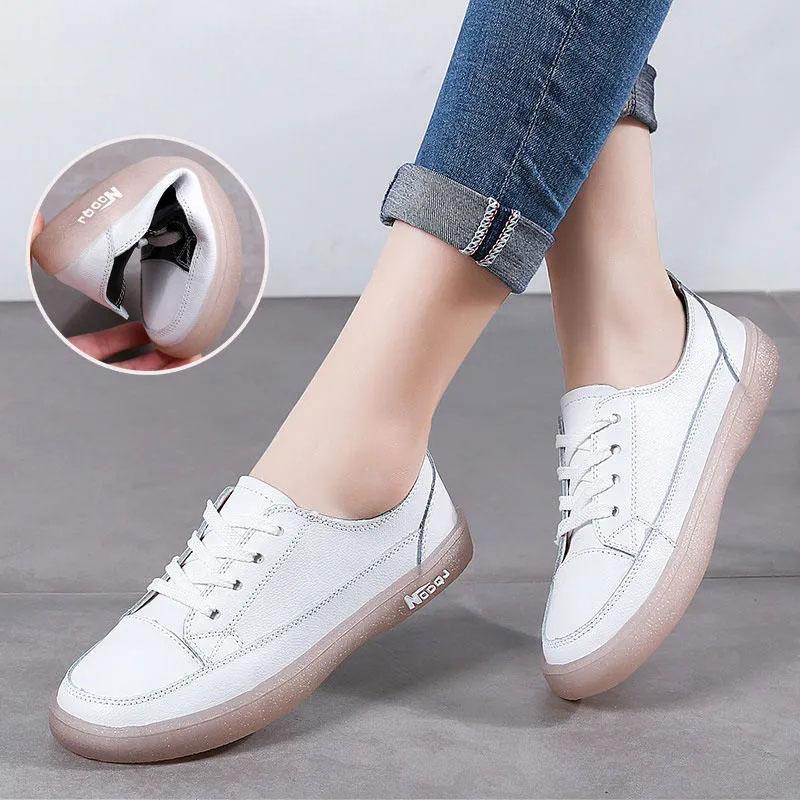 Women's Soft-soled Casual Shoes Autumn White Shoes Sports Shoes Real Cowhide Shoes Flat Shoes Student Shoes Mother Shoes