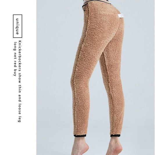 Yunduo Lamb Velvet Leggings Women's Autumn and Winter Models Wear High Waist Slimming Warm Pants Thick and Velvet All-match Pants