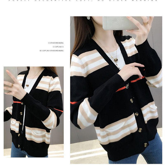 Autumn and Winter Loose Cardigan Sweater Long-sleeved Cardigan V-neck Top Fashion Casual Women's Jacket