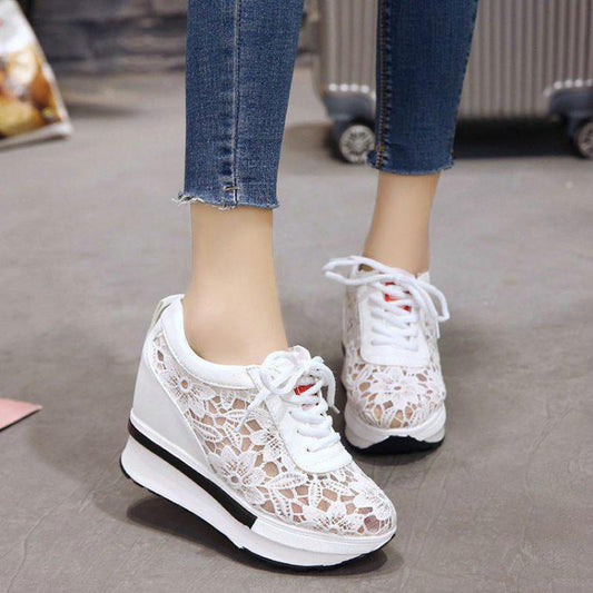 Platform Wedges Slip On Sneakers Breathable Shoes Women Mesh Lace Summer Shoes