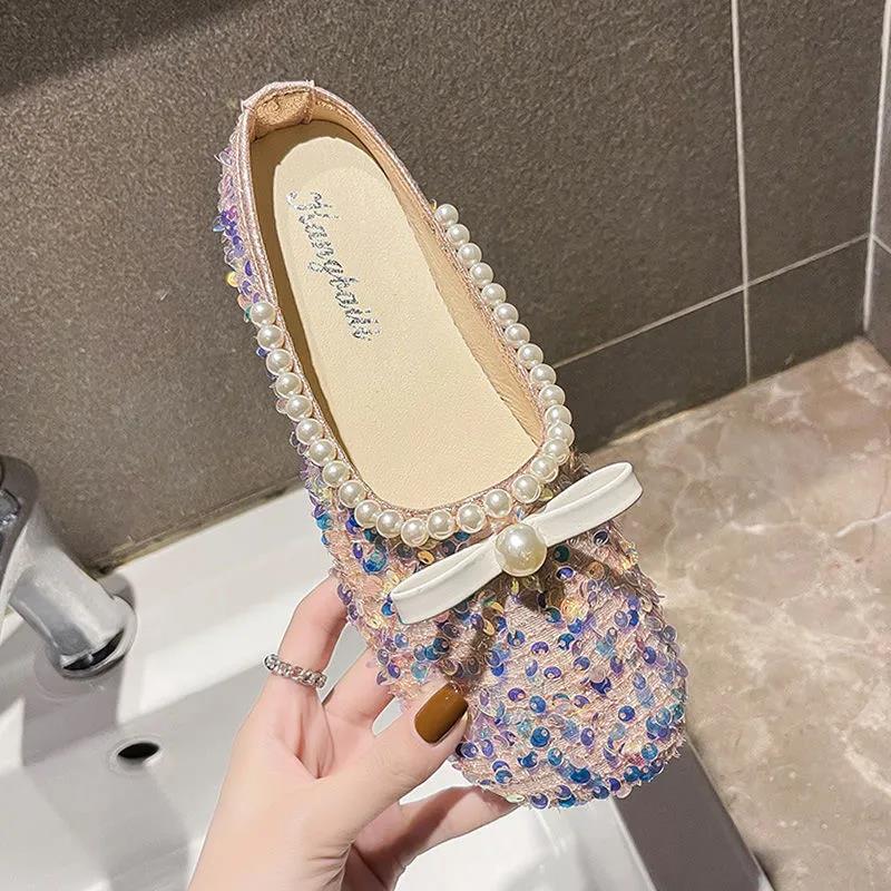 Sequined Baotou Half Slippers Women's Outer Wear Summer Shallow Mouth Women's Shoes Grandma Shoes Soft Sole Peas Shoes