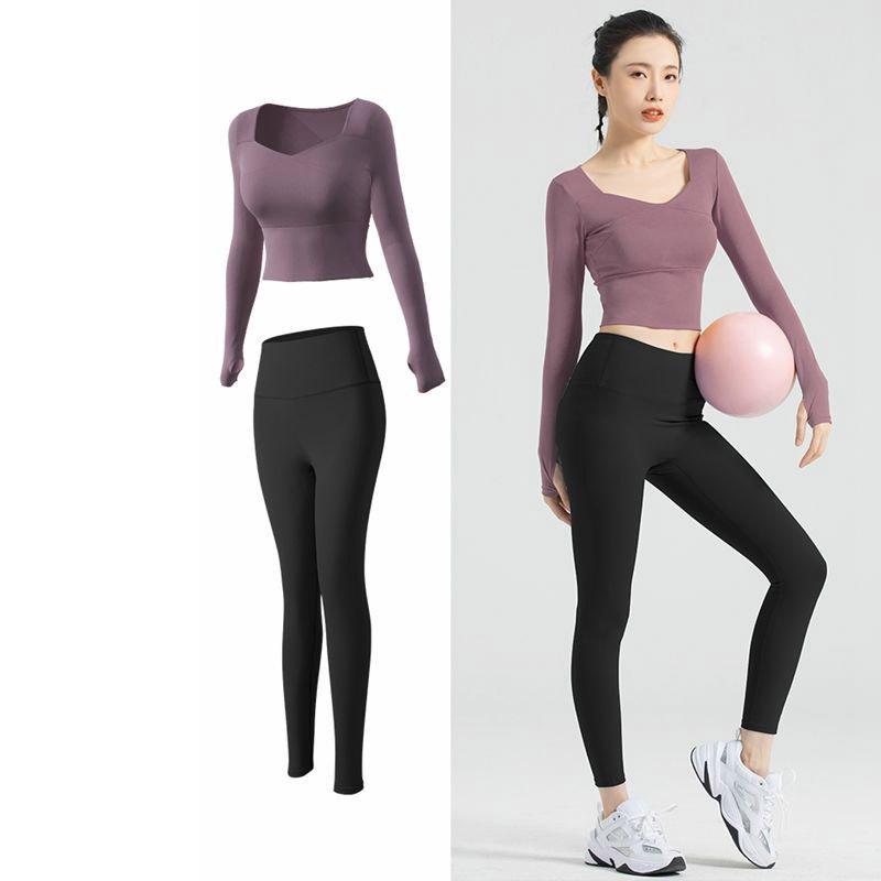 Seamless Women Yoga Set Workout Sportswear Gym Clothing Fitness Long Sleeve Crop Top High Waist Leggings Sports Suits