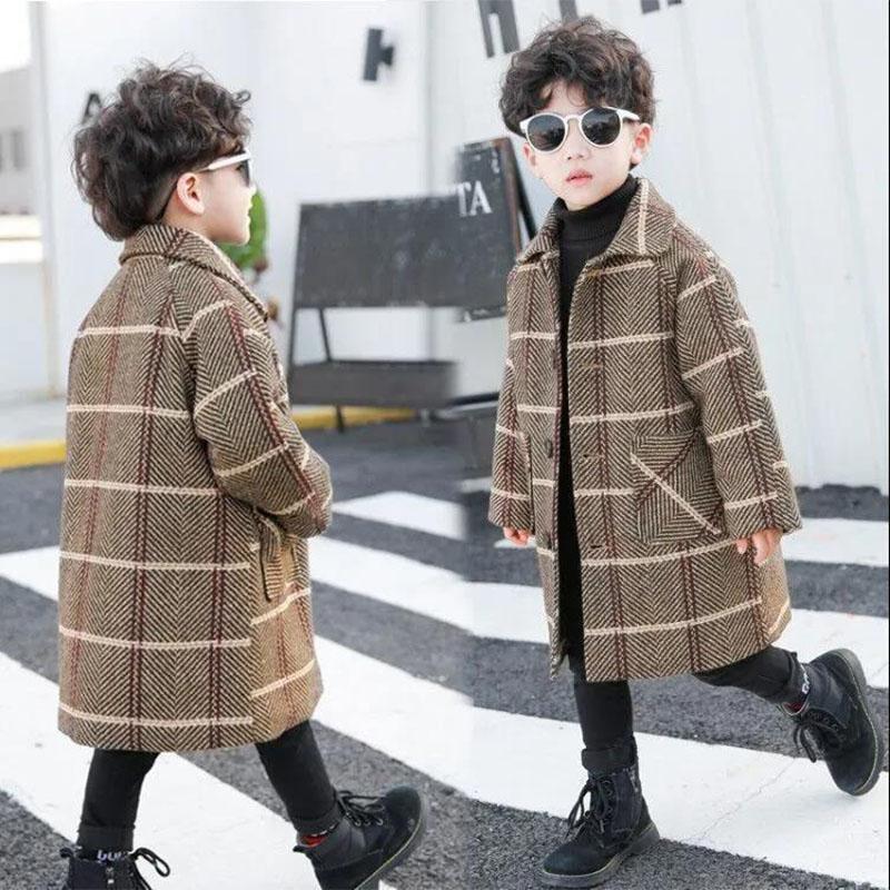 Boys Woolen Coat Mid-length 2021 Autumn and Winter New Children's Woolen Coat Thicken Korean Version of The Big Boy