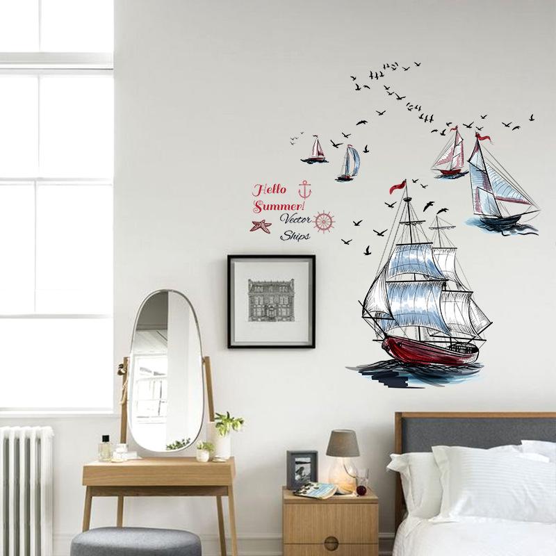 Sailboat creative wall sticker bedroom background decoration removable stickers TV sofa bed corner