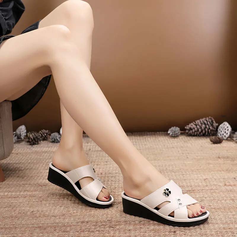 Sandals and Slippers for Women Rhinestones Fish Mouth High Heel Wedge Summer Shoes Non-slip Thick-soled Slippers Comfortable Casual Flip Flops