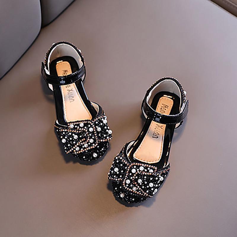 Girls Princess Shoes Non-slip Spring and Autumn Rhinestone Pearl Leather Shoes Children's Shoes Korean Soft Sole Baby Shoes