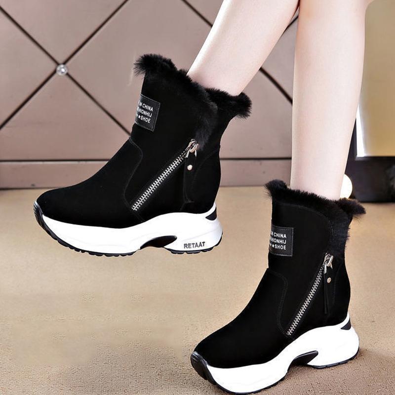 Thick-soled Snow Boots Ladies Winter All-match Inner Heightening Women's Shoes Plus Velvet Thickening Martin Boots Warm Boots