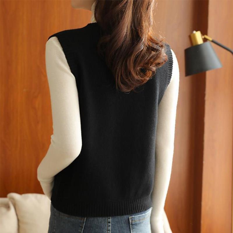 Ladies Spring and Autumn Knitted Loose Solid Color Vest Vest Cardigan All-match Sleeveless Outer Wear Waistcoat