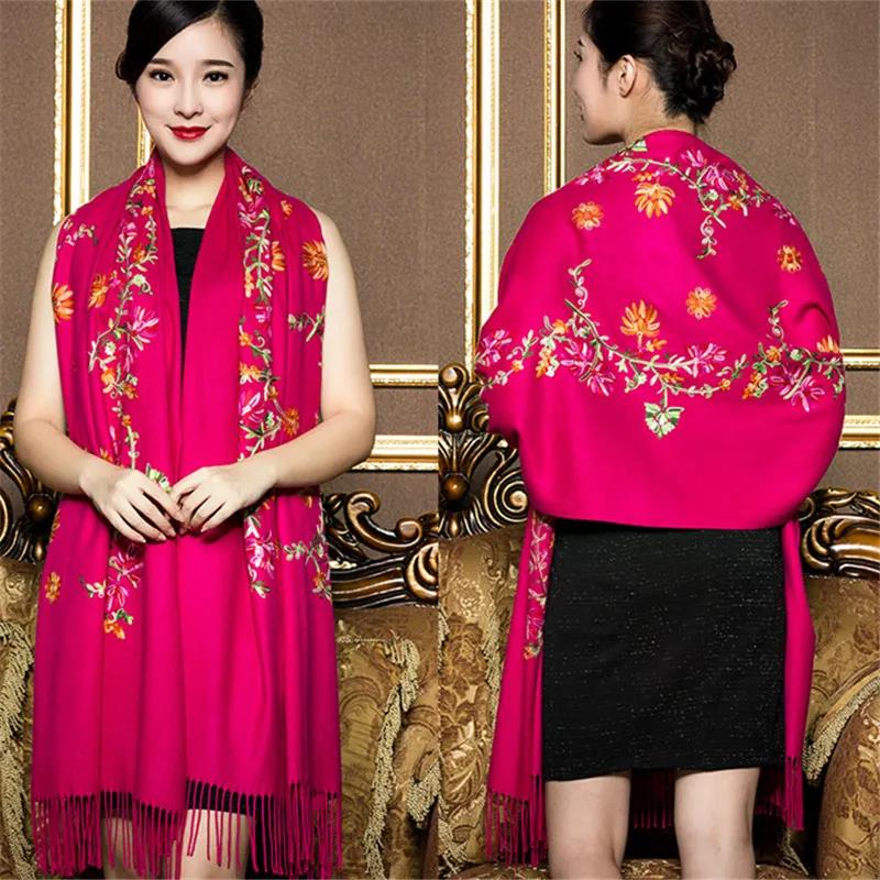 Winter Imitation Cashmere Scarf Shawl Chinese Style Embroidery Scarf Thick and Warm Oversized Cloak