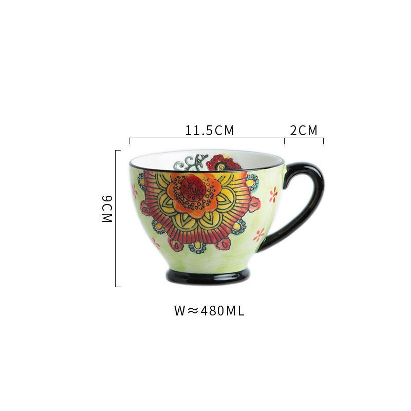 Nordic Hand-painted Ceramic Breakfast Mug Creative Personality Trend Large Capacity Coffee Oatmeal Mug Milk Cup