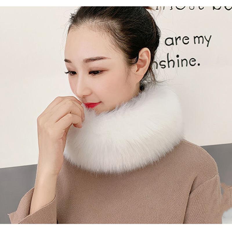 Female Korean Style Imitation Fox Fur Bib Fur Collar Scarf Thick Warm Faux Fur Bib Autumn and Winter Solid Fluffy Plush Neck Collar Round Wrap Shawl