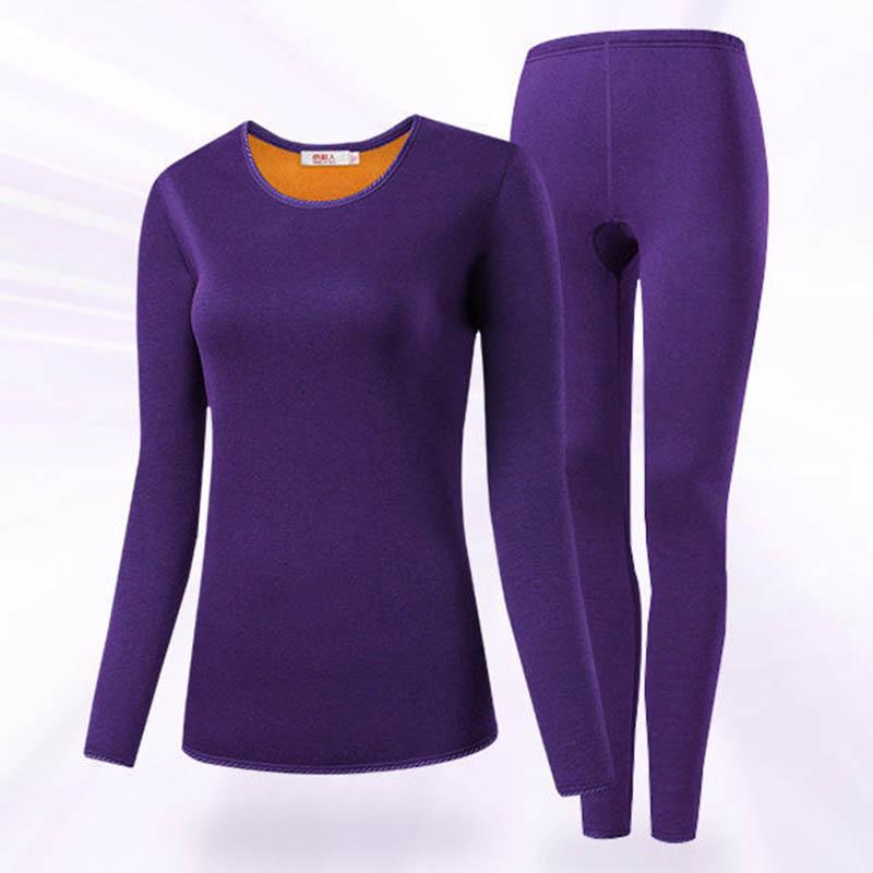 Fat Sister Thermal Underwear Female Plus Velvet Thickening Suit Constant Temperature Cold-proof Self-heating Middle-aged Ladies