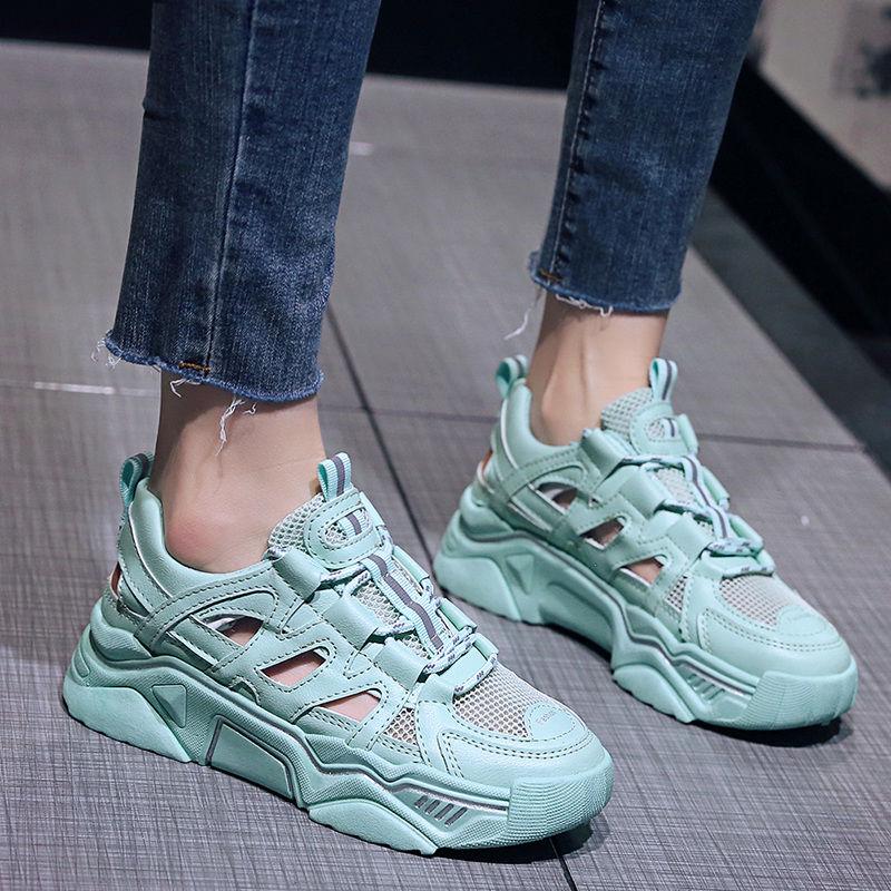 Women Chunky Platform Sandals Summer Casual Shoes Mesh Breathable Lace Up Designers Woman Wedge Fashion White Sandal Ladies 2020