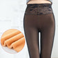 Winter Models Plus Velvet Net Yarn Fake Through Meat Women's Leggings Step on The Feet, High Waist, Wear Anti-snagging Large Size Thermal Pants