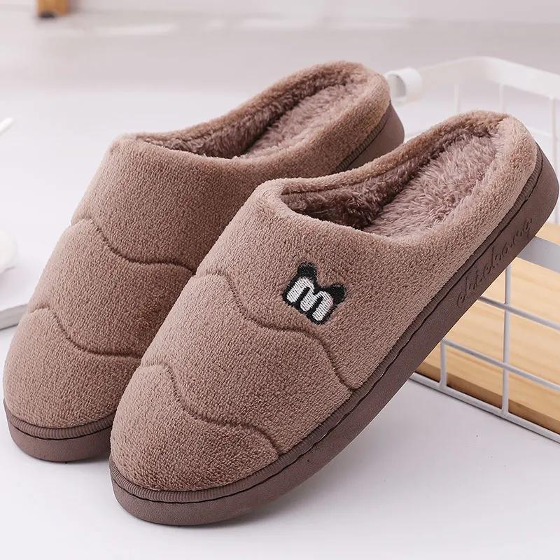 Winter Slippers Women Warm Cotton Shoes Thick Fleece Home Slides Men Plus Size Slippers Pink Blue Couples Non Slippers