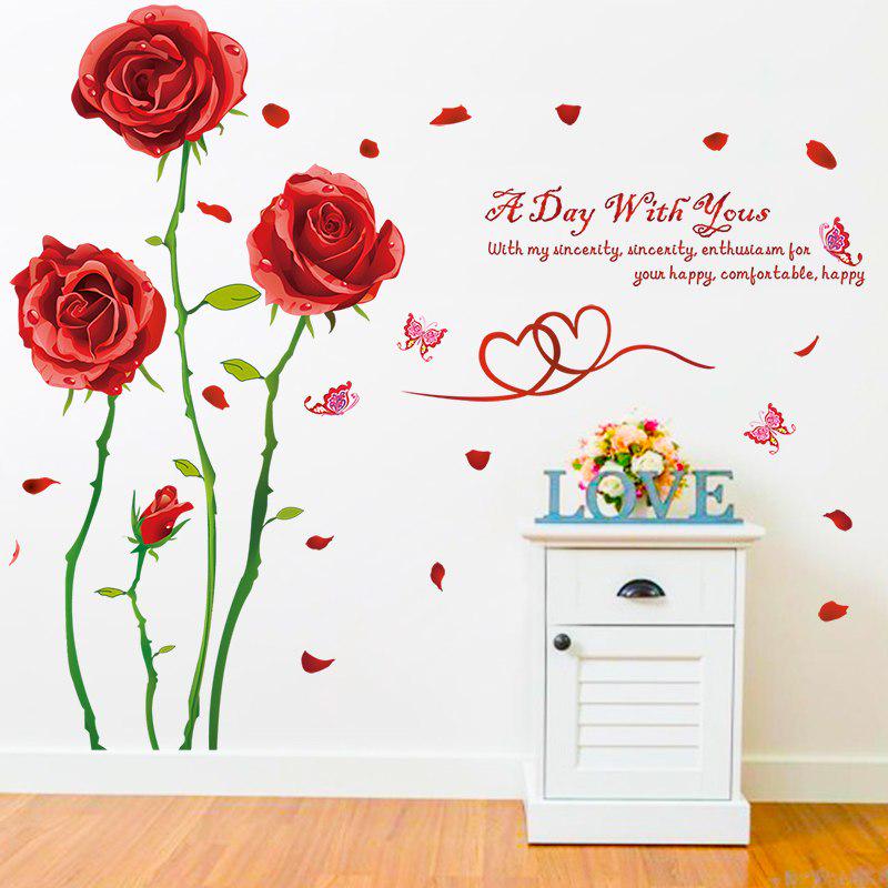 [Wall sticker ]Red Rose Butterfly Wall Stickers Home Decor Living Room Bedroom Kitchen Baby Room Diy