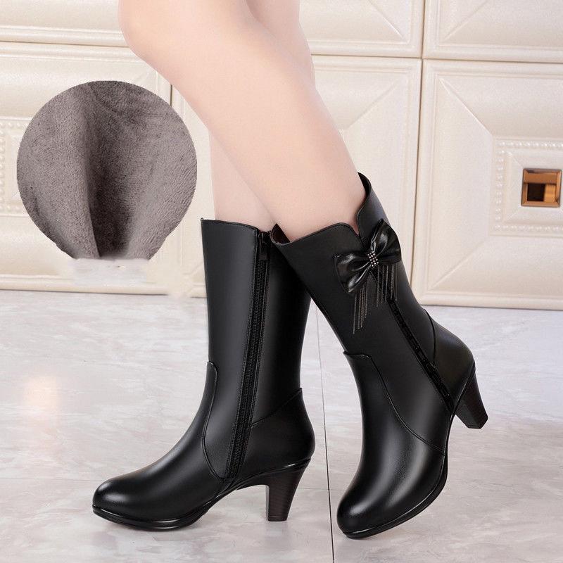 Boots Women Leather Snow Boots Flat Warm Wool Shoes Women Winter Martin Boots Ladies Botas Mujer