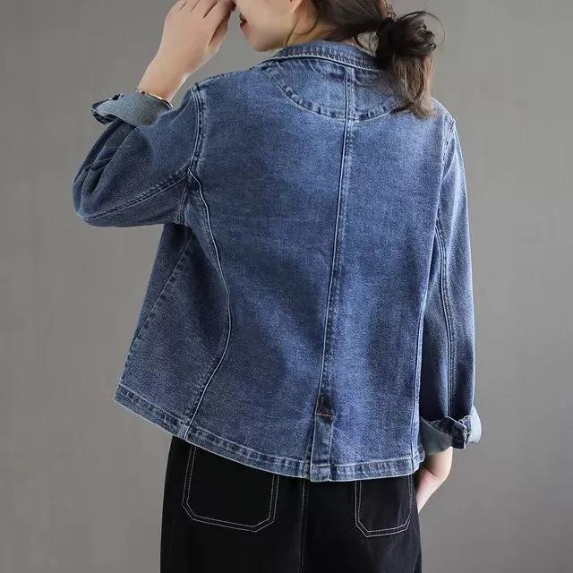 Denim Suit Jacket Women's Spring and Autumn Literary Retro Denim Top Loose Casual Jacket