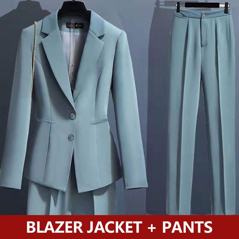 2PCS Suit Blazer Jacket + Suit Pants Two-piece Set Female Professional Formal Suit Elegant Business Suit Outfit Front Desk Uniform Hotel Work Clothes