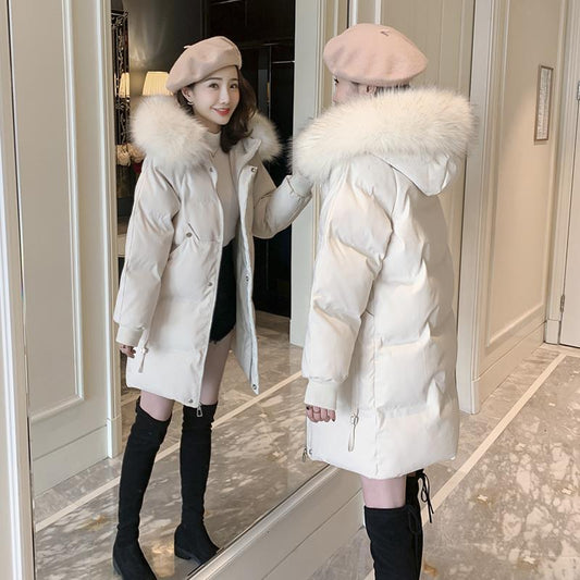 Korean Women's Cotton-padded Coat Mid-length Student Bread Coat Large Size Loose Warm Cotton Coat Large Fur Collar Thick Padded Jacket