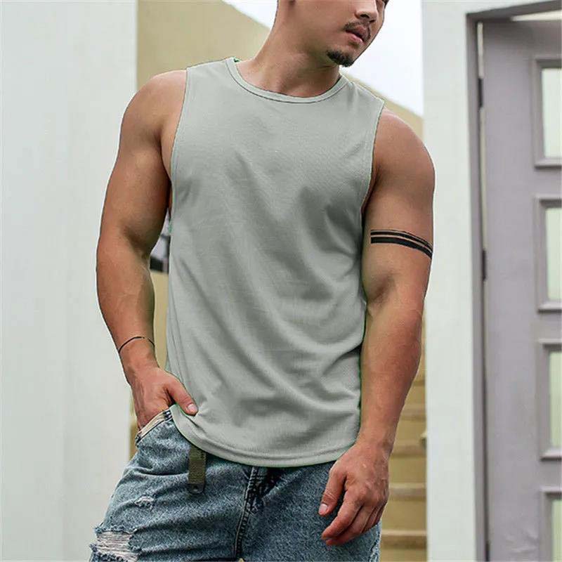 Quick-drying Sports Vest Men's Waistcoat Fitness Vest Sleeveless Shirt Summer Leisure Sweat-absorbent Solid Color Sports Vest