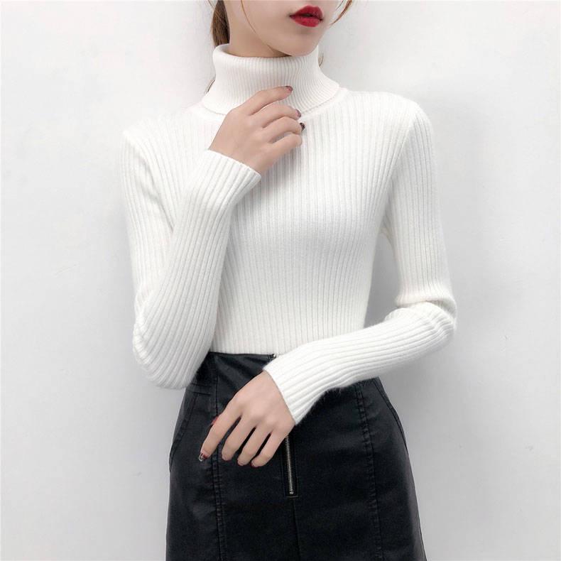 Warm Jacket High Collar Sweater Slim Thick Autumn and Winter Solid Color Sweater Female Students