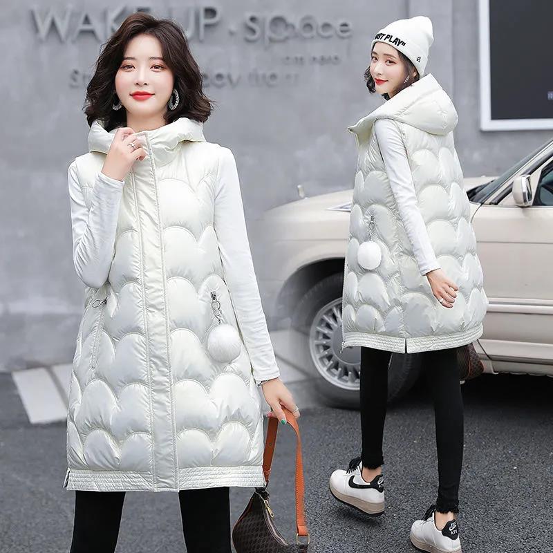 Disposable Bright Face Down Cotton Vest Women Thick Autumn and Winter Loose Coat Waistcoat Women Mid-length