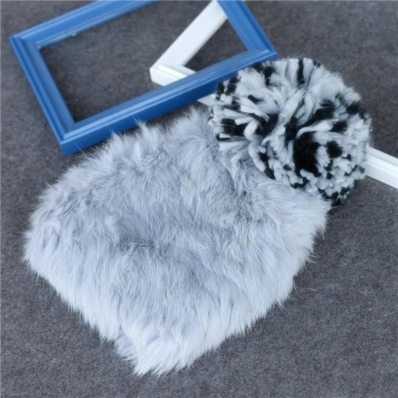 Women's Winter Rex Rabbit Fur Hat Plush Hat Fur Ear Cap Thicken Warm Wool Knitted Hat Fur Ball Warm Headgear Rabbit Hair Blend Plush Hats