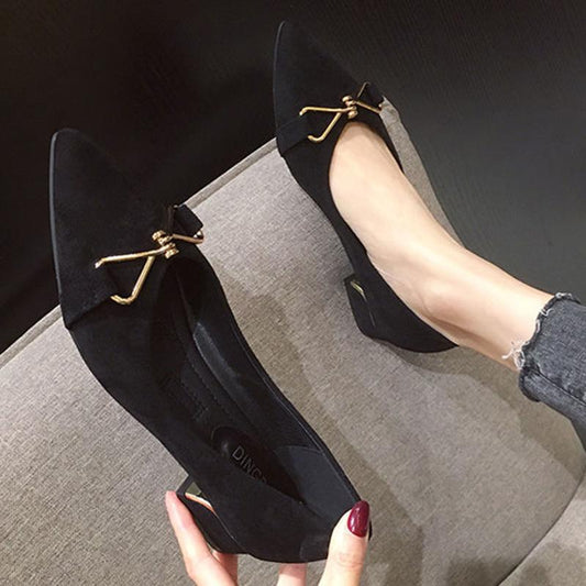 Summer Thick-heeled Pointed-toe Single Shoes Versatile Gentle Mid-heel Fairy Summer Ladies High-heeled Shoes