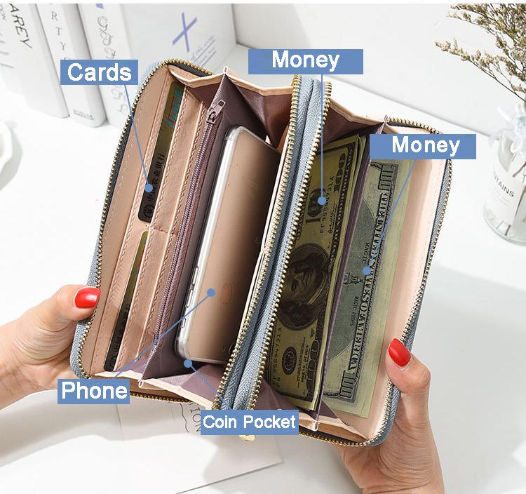 Double Zipper Women Wallets Lady Wristlet Handbags Purses Cards Holder Woman Long Wallet Coin Purse