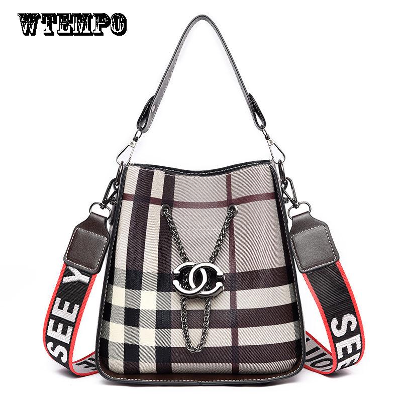 WTEMPO Single Shoulder Diagonal Bag Wild Plaid Handbag Wide Shoulder Strap Female Bag Large Capacity