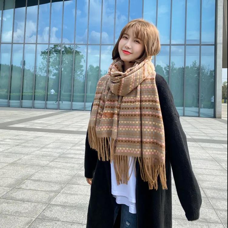 Winter Imitation Cashmere Scarf Women's Korean Plaid Scarf Thick and Versatile Long Bib Shawl