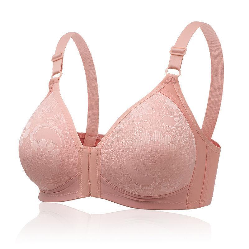 Large Size Bra with Chest Button Sexy Breathable Thin No Steel Ring Underwear Women Gather Adjust and Receive The Side Milk Exquisite Pattern