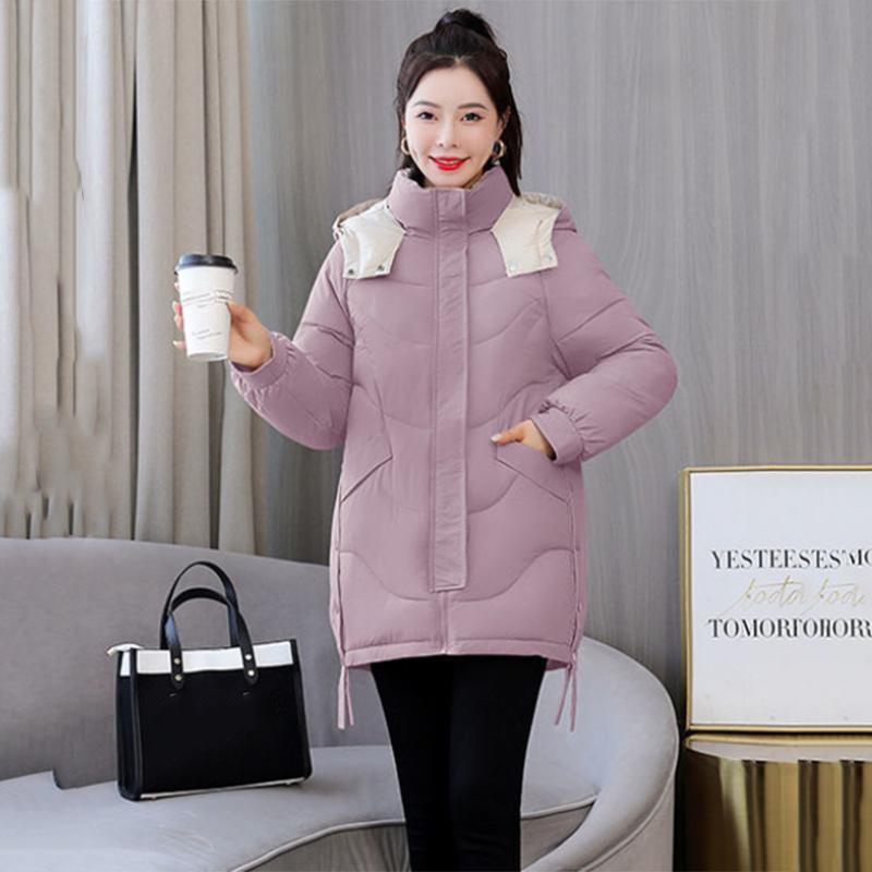 Women's Winter Korean Style Loose Quilted Jacket Women's Warm Stand-collar Down Jacket Solid Color Mid-length Down Jacket Quilted Jacket