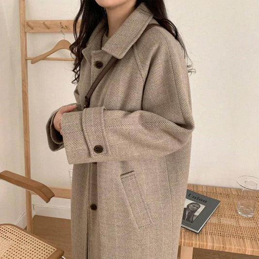 Autumn and Winter Woolen Coat, Women's Woolen Coat, Mid-length and Thin Temperament