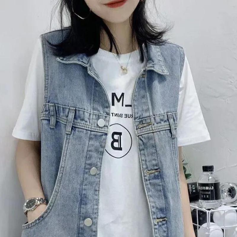 Denim Vest Women Loose Sleeveless Vest Waistcoat Jacket Casual Loose Women's Denim Sleeveless Jacket Comfortable