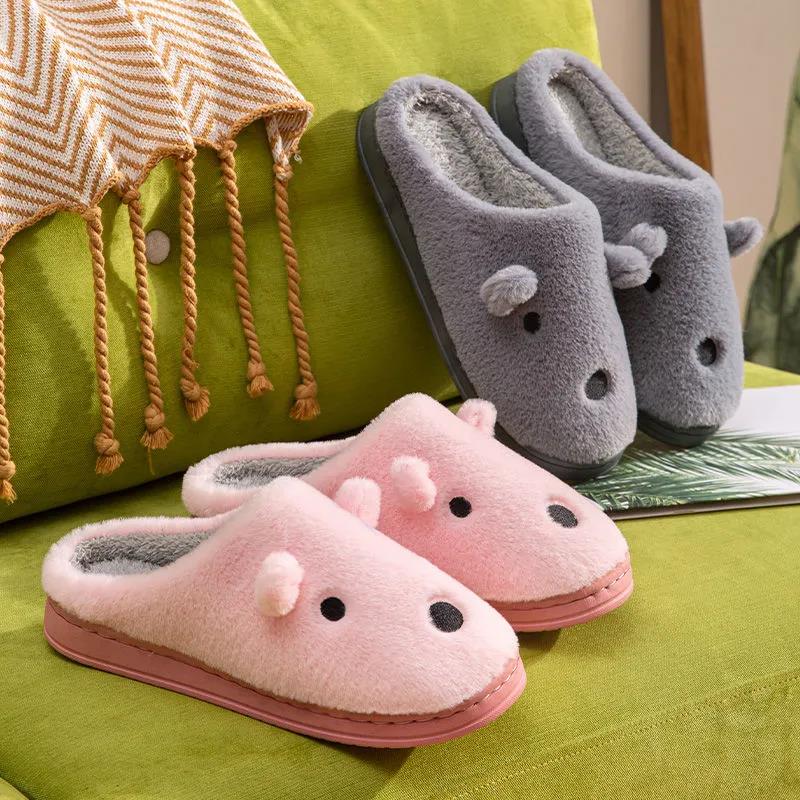 Autumn and Winter Pure Cotton Slippers Indoor Non-slip Soft-soled Shoes Warm Simple Plush Cotton Shoes