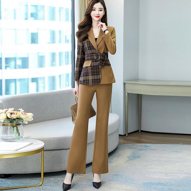 Women Blazer Suit for Spring Autumn Lady Blazer Jacket +Long Pant Female Outerwear Elegant Ladies Coat Plus Size M-3L