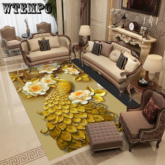 3D Peacock Carpet for Living Room Flower Printed Sofa Large Carpets Bedroom Floor Mats Area Rugs