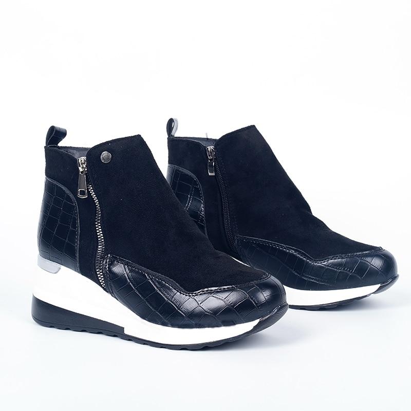 Winter Women Wedge Ankle Boots Casual Comfortable Zipper Sneakers Waterproof High Top Shoes