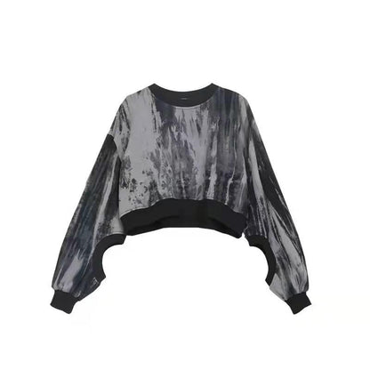 Women's Sweater Spring and Summer Korean Version Loose Harajuku Style Tie-dye Ripped Sweater Short Thin Long-sleeved Top