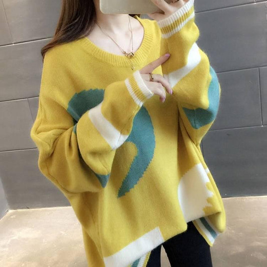 Women Sweaters and Pullovers Autumn Winter Long Sleeve Pull Femme Casual Loose Knitted Sweater