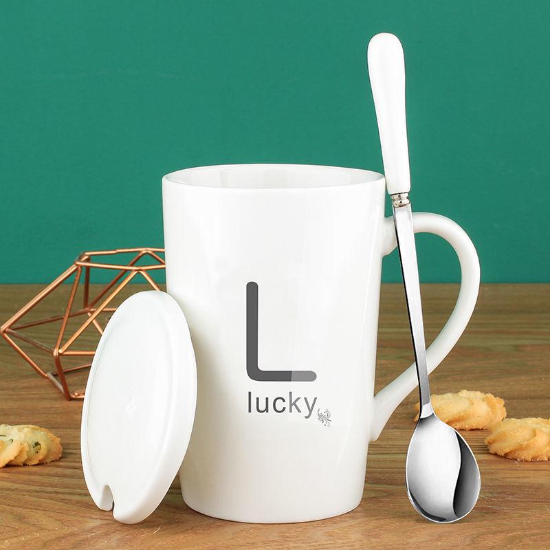 Creative Ceramic Mug Mug with Lid Spoon Male and Female Coffee Cup Student Drinking Cup Home Milk Couple Cup