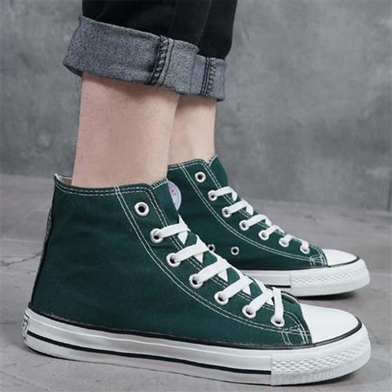 High-top canvas shoes men's flat solid color casual board shoes students wild Gao Bang couple shoes