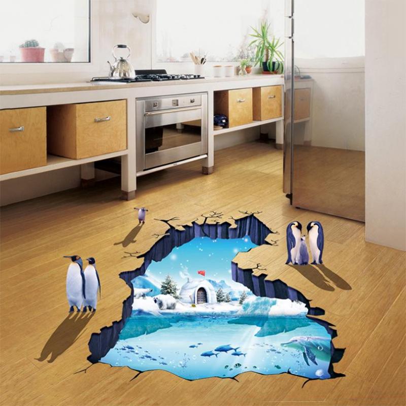 Creative 3D Polar Glacier Bedroom Living Room Floor Sticker Environment Decoration Wall Stickers