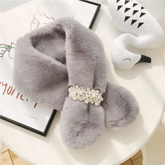 Women's Winter Pearl Plush Neck Protection Collar Korean Fashion Thick Artificial fur Scarf