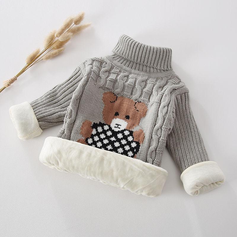 Children's Sweater Autumn and Winter Children's Clothing Plus Velvet Warm Knit Sweater Boys and Girls Sweater Pullover Bottoming Shirt