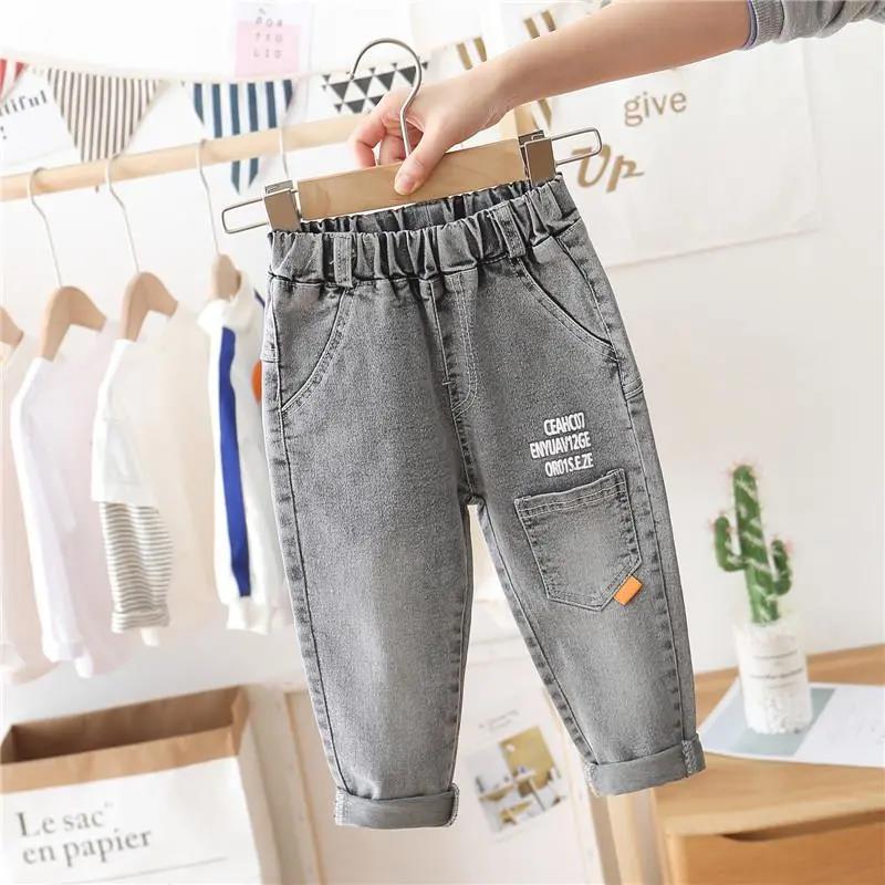 Children's Pants Summer Thin Jeans Korean Printing Button Letter Loose Boy Girl Jeans Leggings Casual Pants